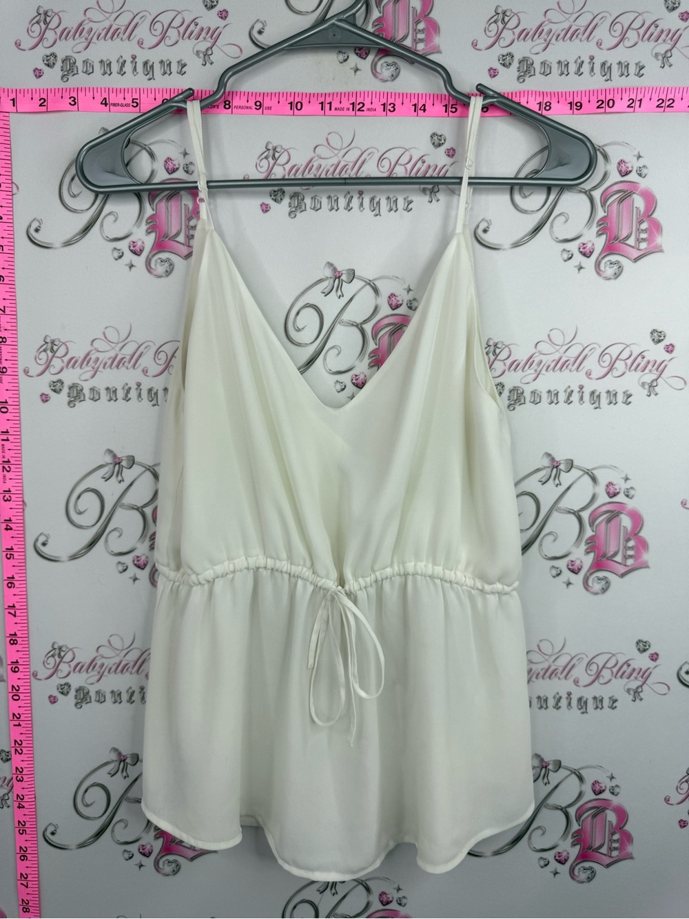 Babaton Cream Satin V-Neck Drawstring Cami